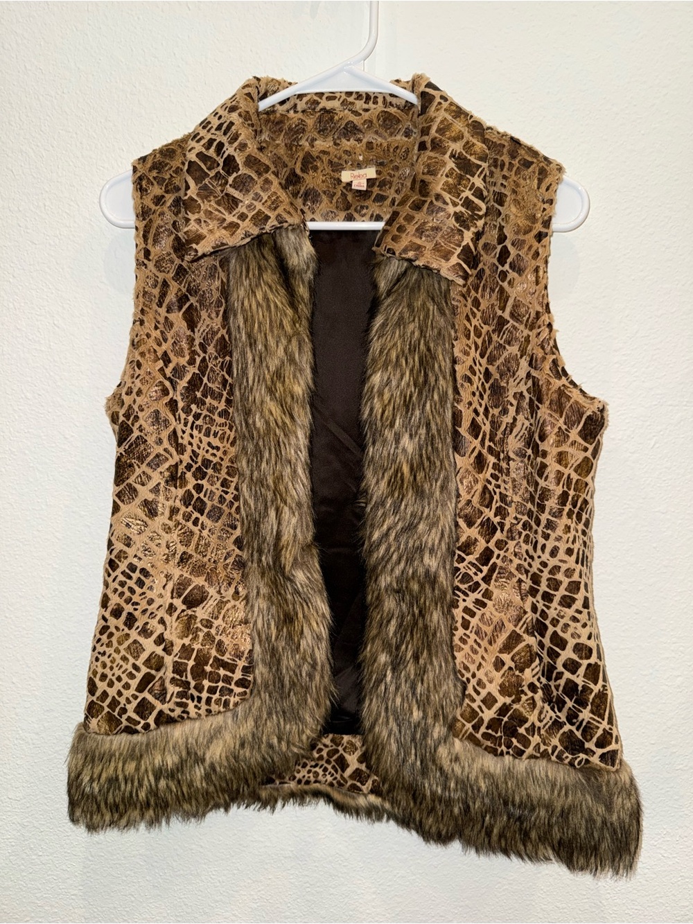 Reba Brown Animal-Print Faux Fur Trim Vest